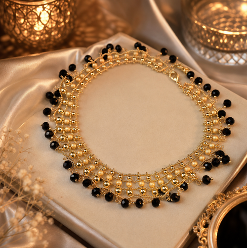 Copper Necklace with Faux Rice Pearls