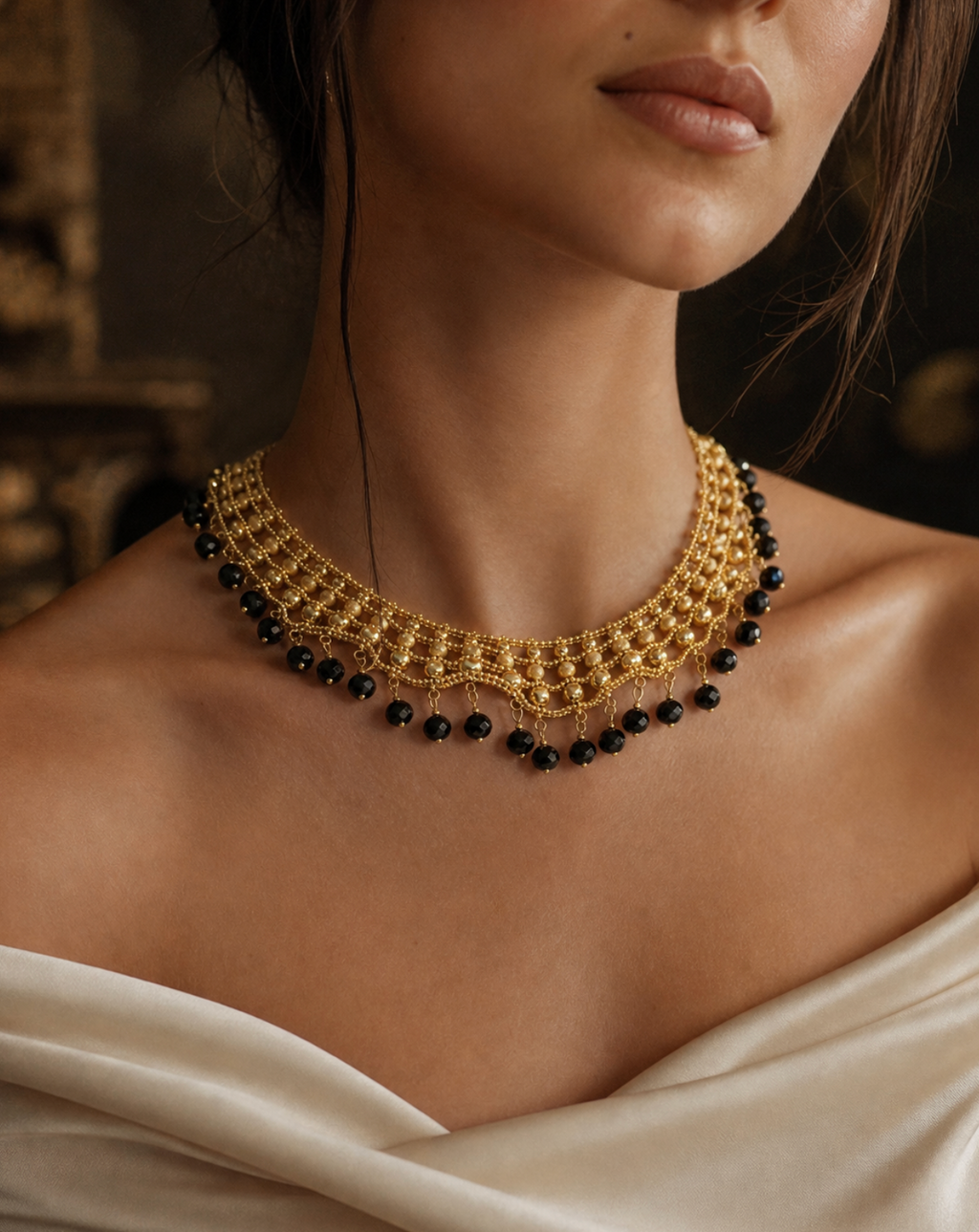 Copper Necklace with Faux Rice Pearls
