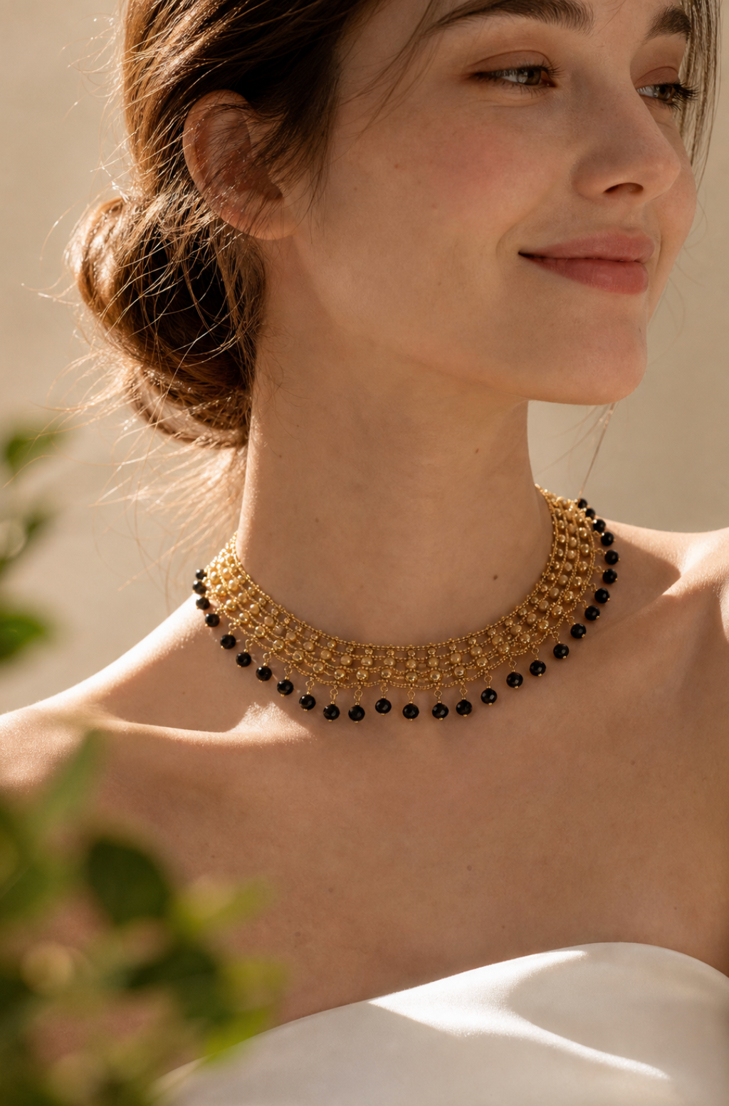 Copper Necklace with Faux Rice Pearls