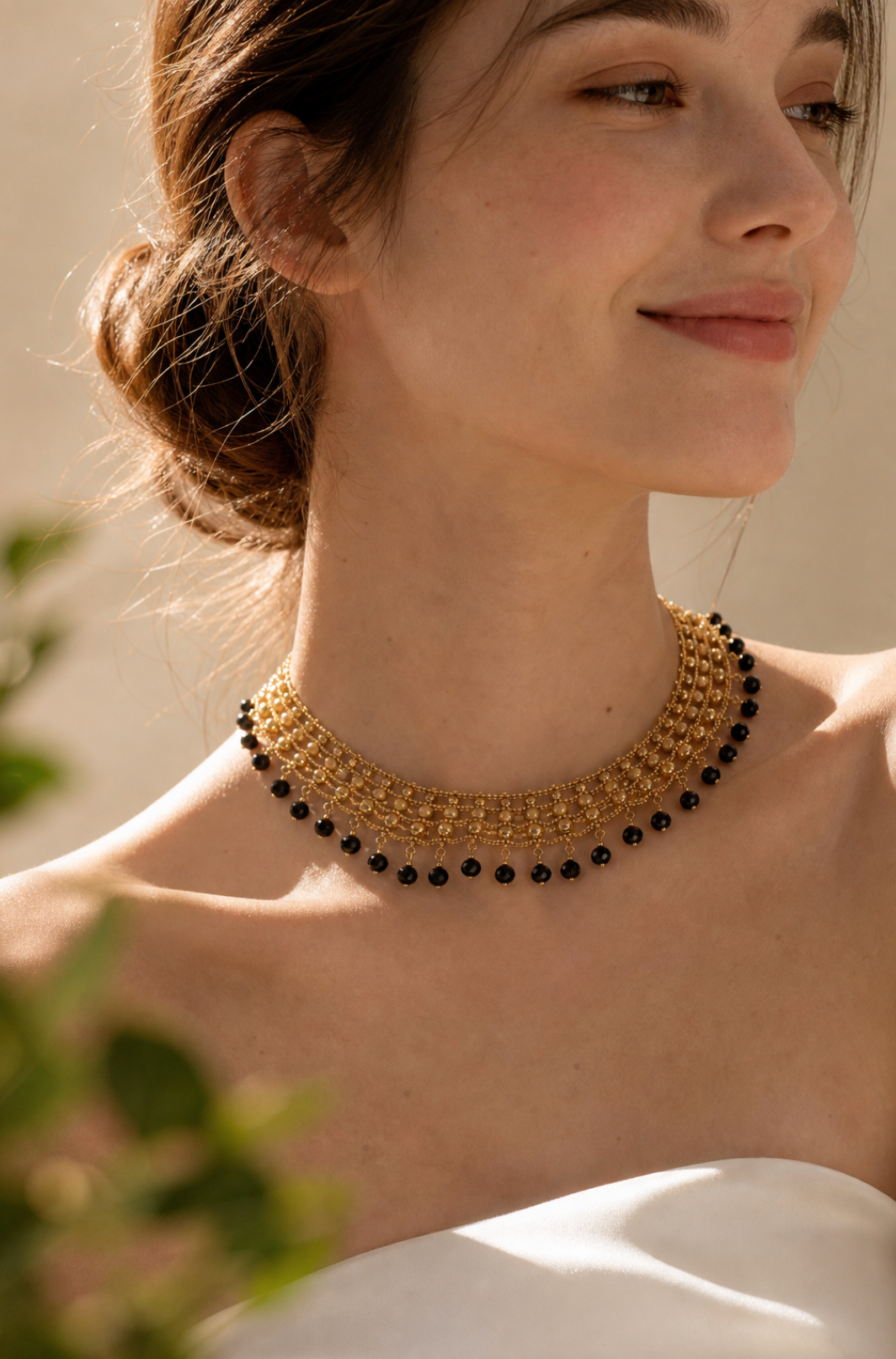 Copper Necklace with Faux Rice Pearls