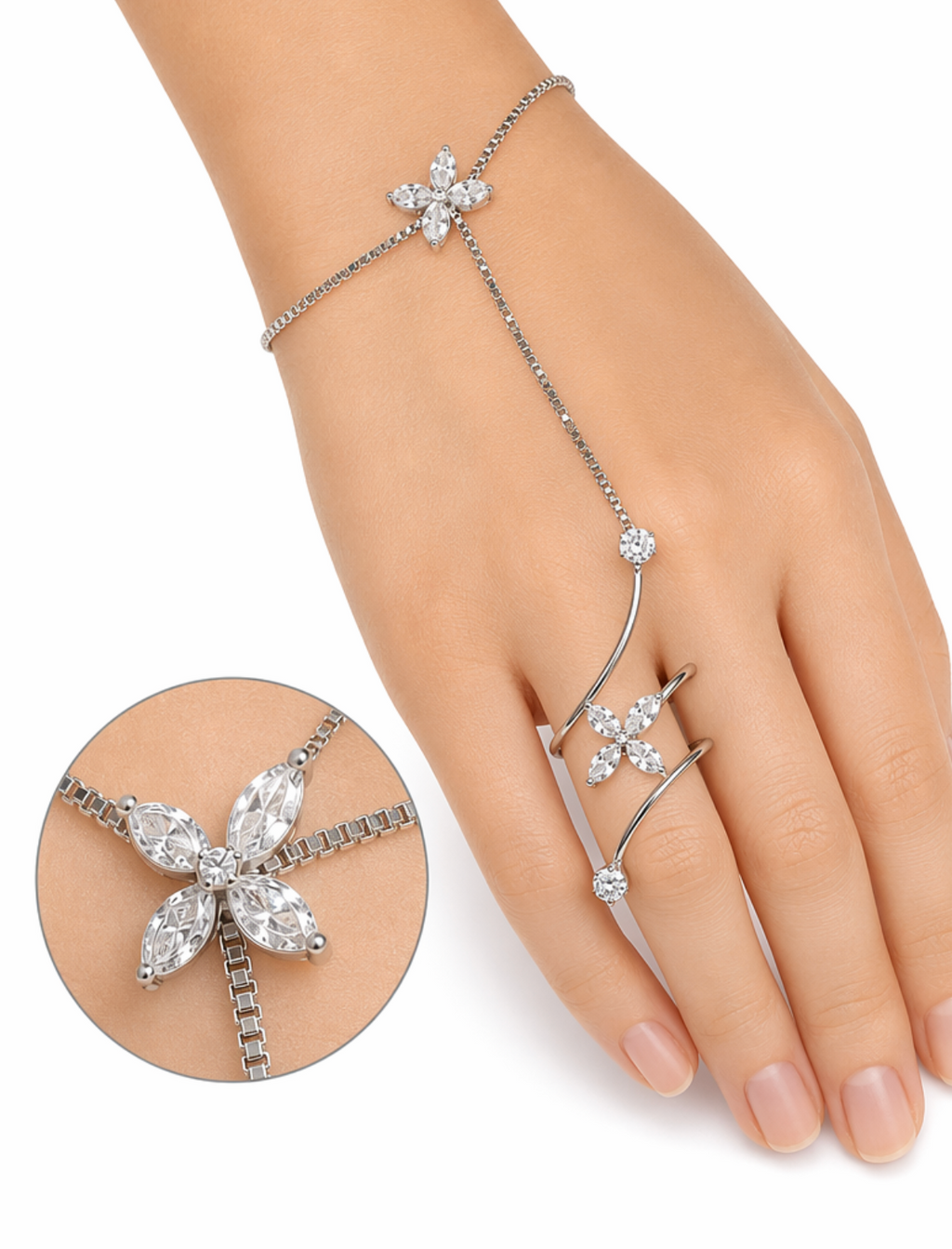 Silver Plated Butterfly Hand Chain Bracelet