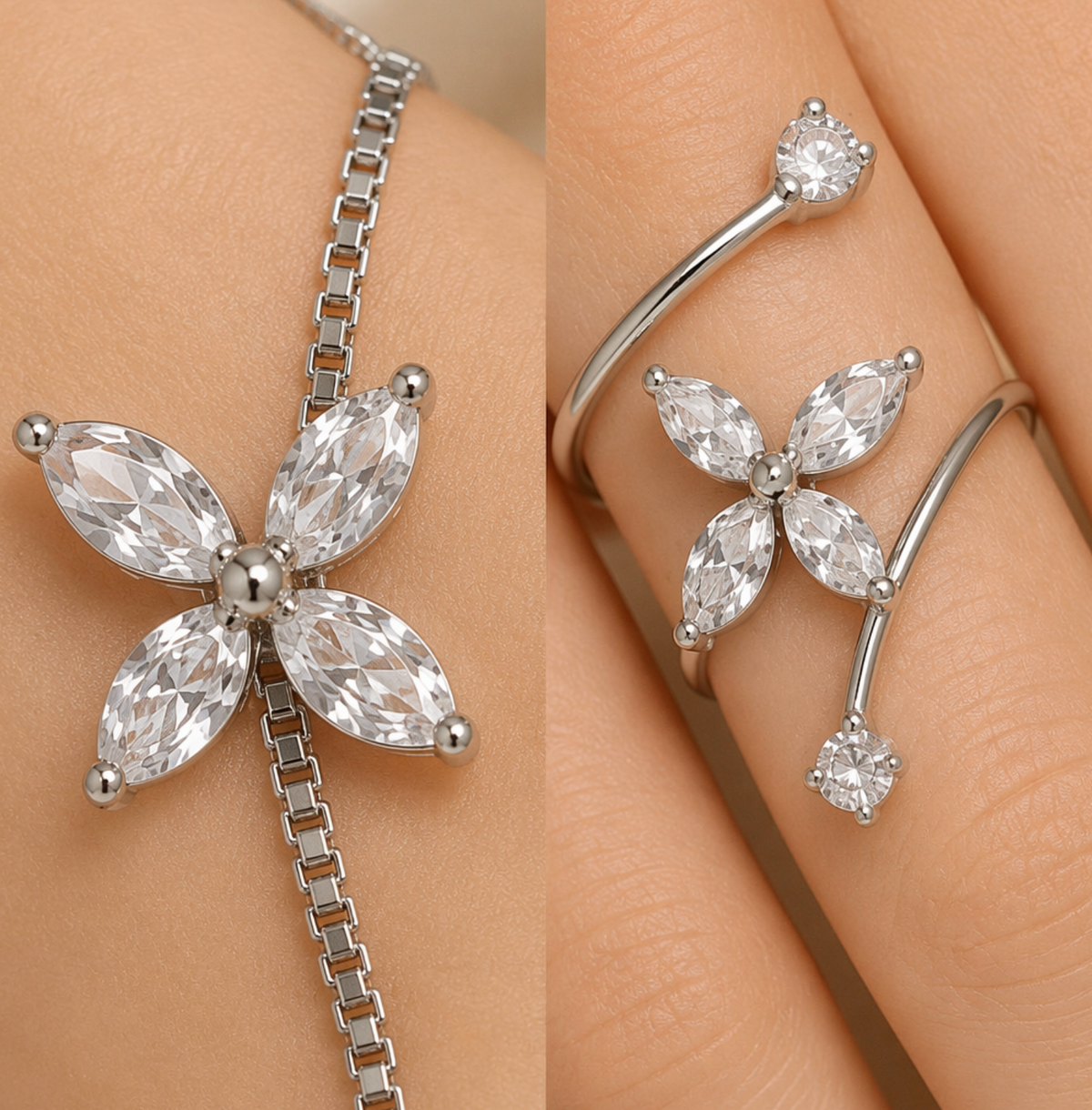 Silver Plated Butterfly Hand Chain Bracelet