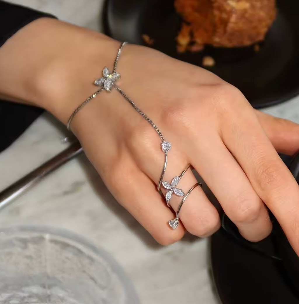 Silver Plated Butterfly Hand Chain Bracelet