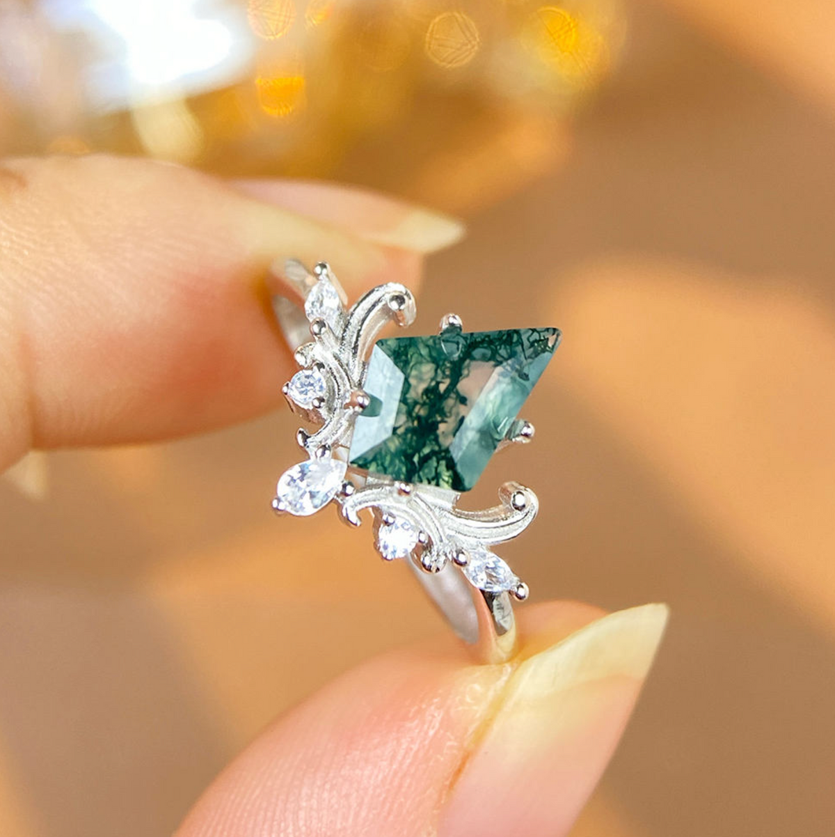 Sterling Silver Natural Moss Agate Ring