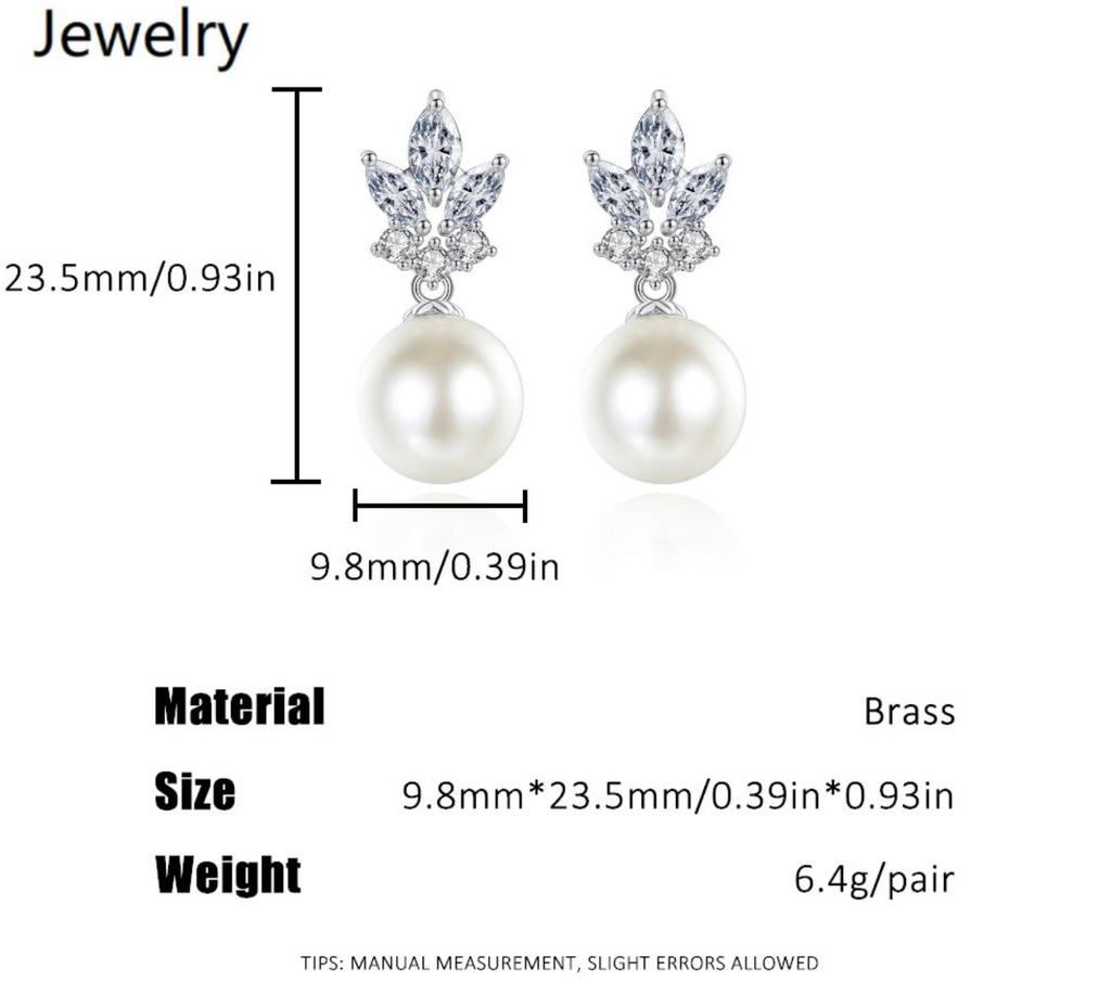 Leaf Marquise Zircon & Simulated Pearl Dangle Earrings