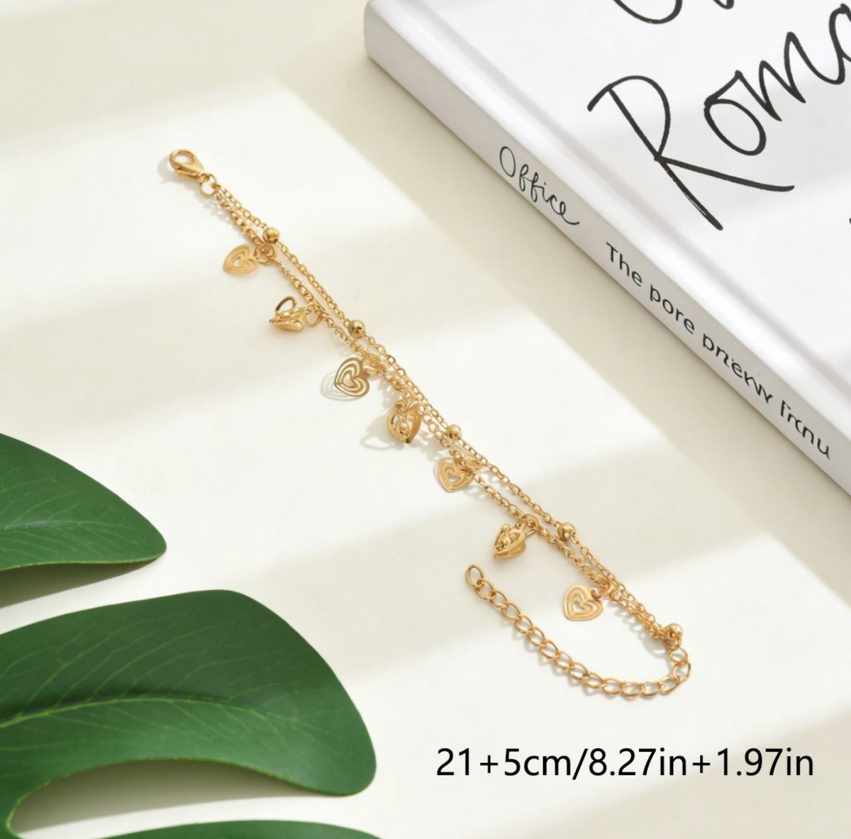 Stainless Steel 3D Heart Double-Layer Anklet