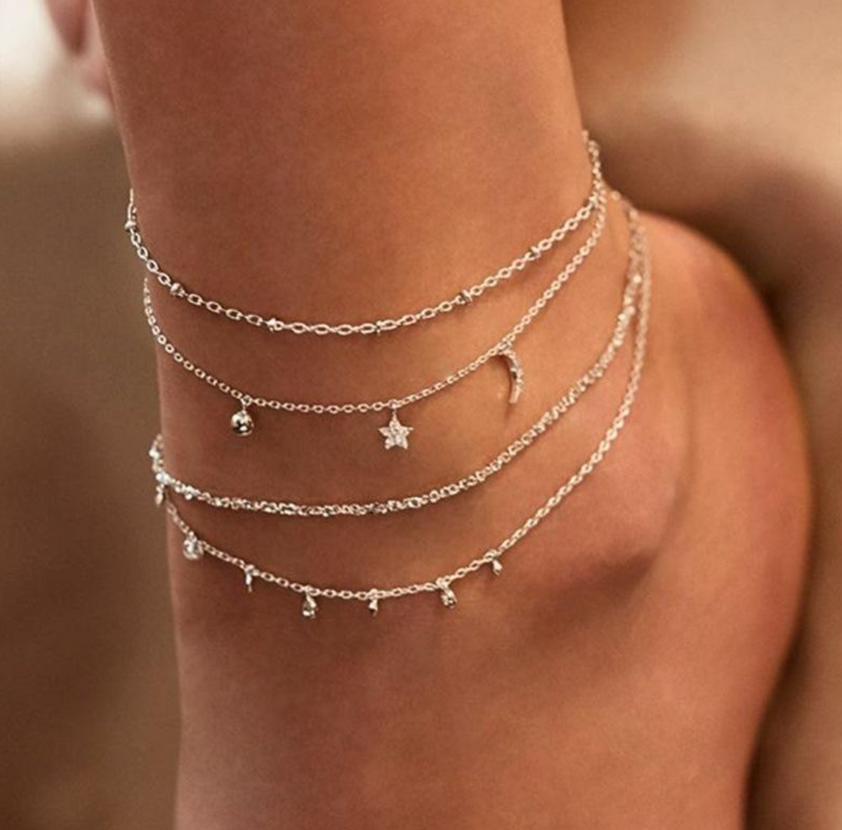 Bohemian Star & Moon Anklet Set for Women