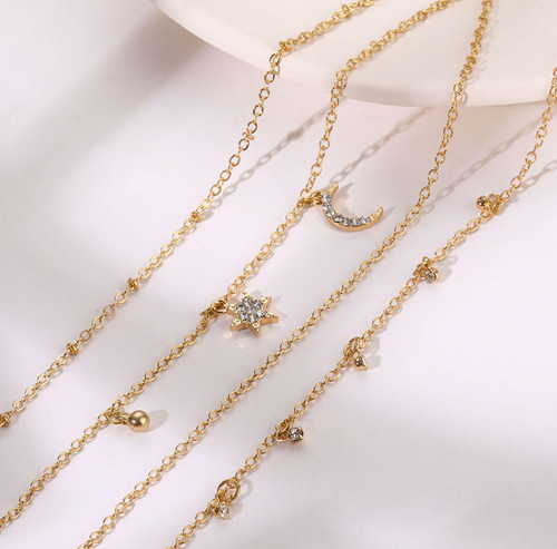 Bohemian Star & Moon Anklet Set for Women